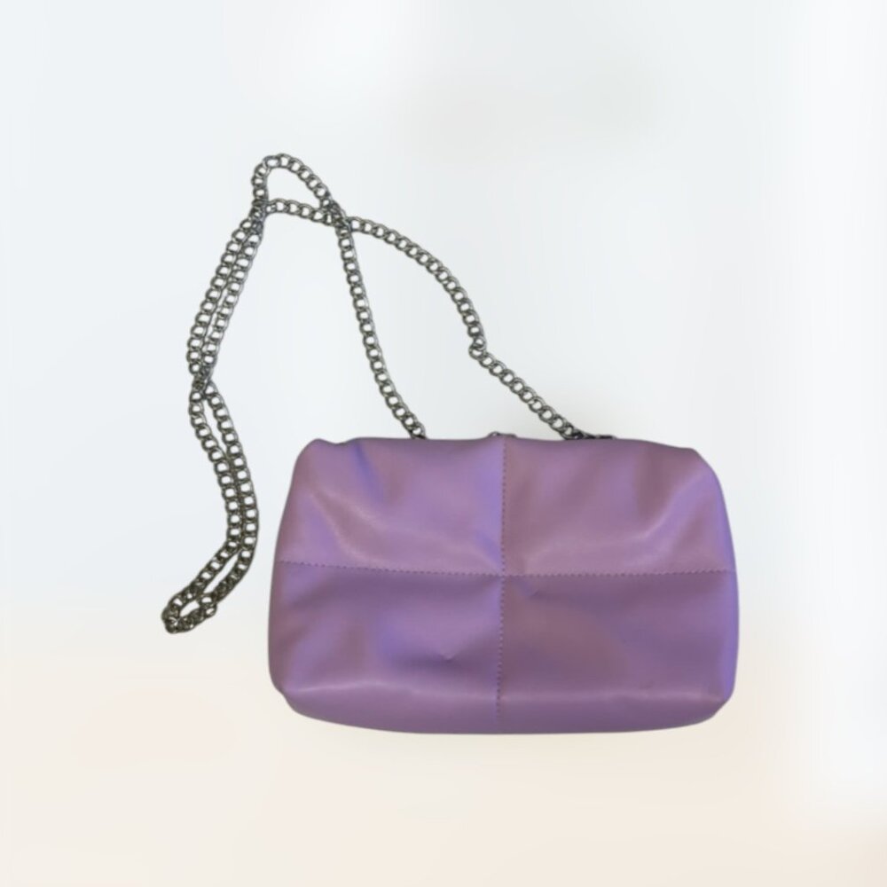 A New Day Purple Faux Leather Clutch Purse Silver Chain Strap Small